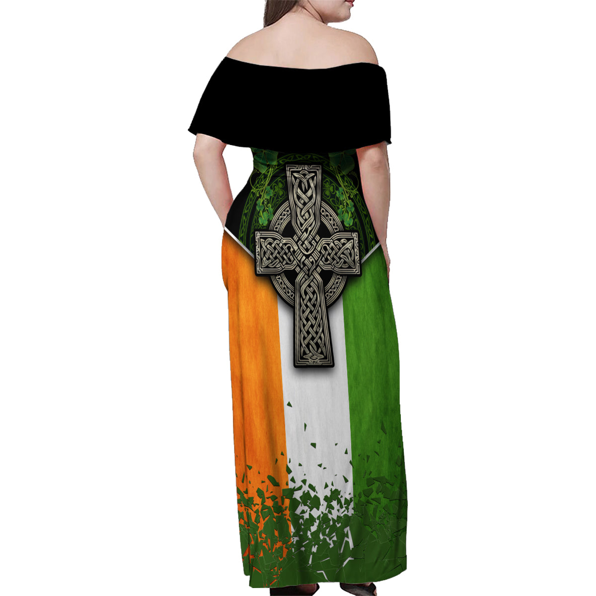 Irish Cross Mix With Shamrock Floral And Flag Family Matching Off Shoulder Maxi Dress and Hawaiian Shirt - Wonder Print Shop