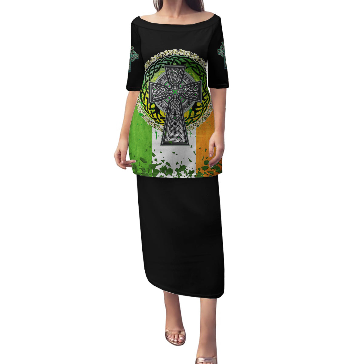 Irish Cross Mix With Shamrock Floral And Flag Family Matching Puletasi and Hawaiian Shirt - Wonder Print Shop