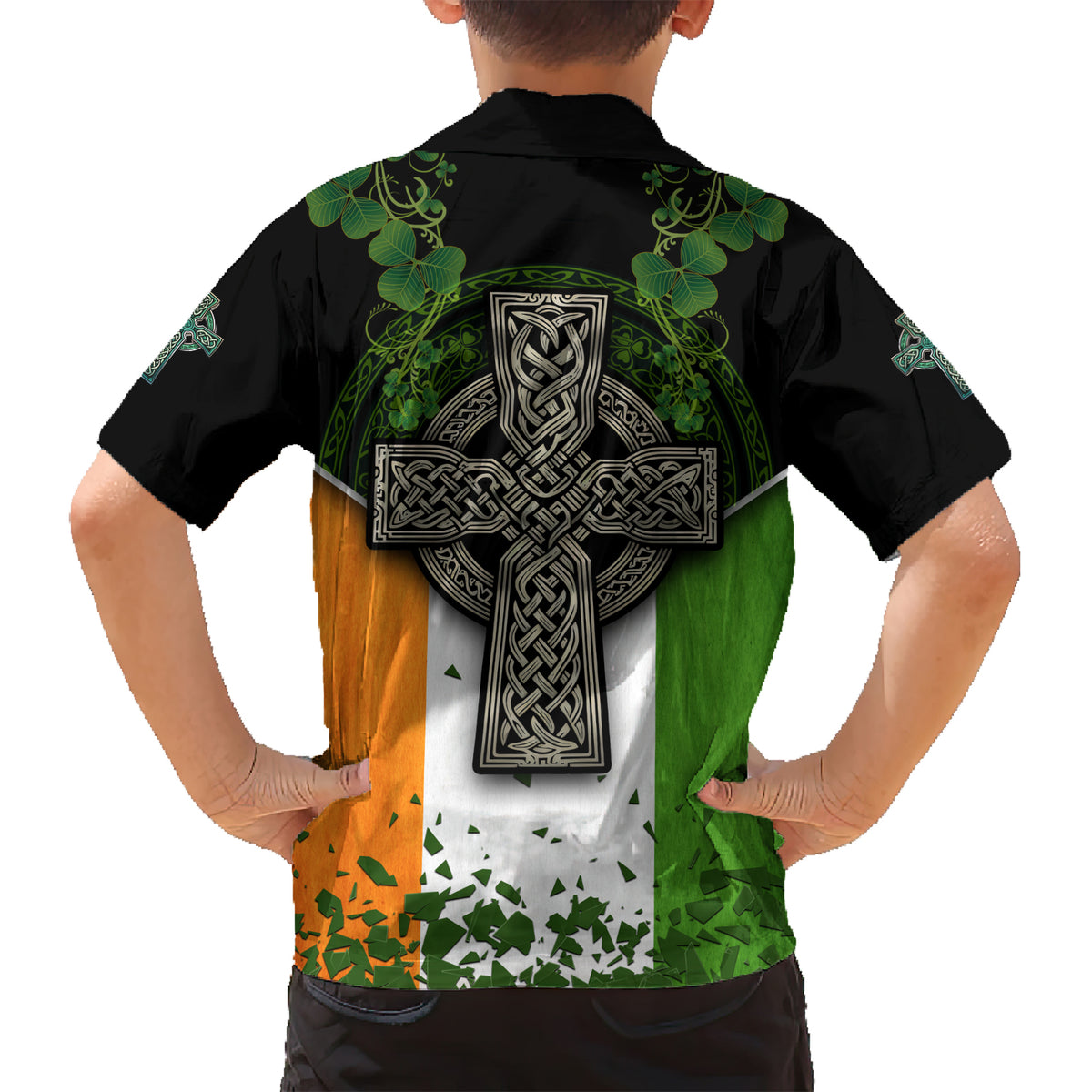 Irish Cross Mix With Shamrock Floral And Flag Family Matching Short Sleeve Bodycon Dress and Hawaiian Shirt - Wonder Print Shop