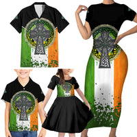 Irish Cross Mix With Shamrock Floral And Flag Family Matching Short Sleeve Bodycon Dress and Hawaiian Shirt - Wonder Print Shop