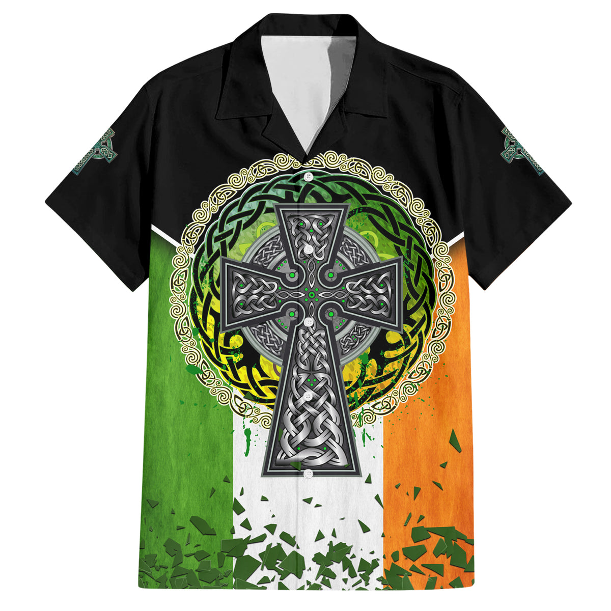 Irish Cross Mix With Shamrock Floral And Flag Family Matching Short Sleeve Bodycon Dress and Hawaiian Shirt - Wonder Print Shop