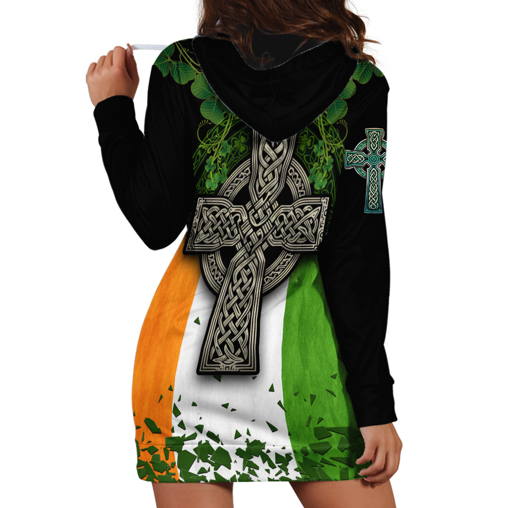 Irish Cross Mix With Shamrock Floral And Flag Hoodie Dress - Wonder Print Shop