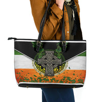 Irish Cross Mix With Shamrock Floral And Flag Leather Tote Bag - Wonder Print Shop