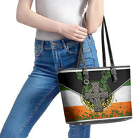 Irish Cross Mix With Shamrock Floral And Flag Leather Tote Bag - Wonder Print Shop