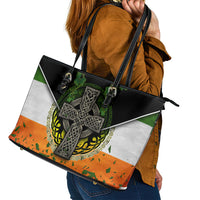Irish Cross Mix With Shamrock Floral And Flag Leather Tote Bag - Wonder Print Shop