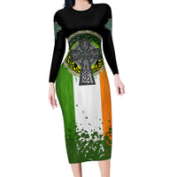 Irish Cross Mix With Shamrock Floral And Flag Long Sleeve Bodycon Dress - Wonder Print Shop