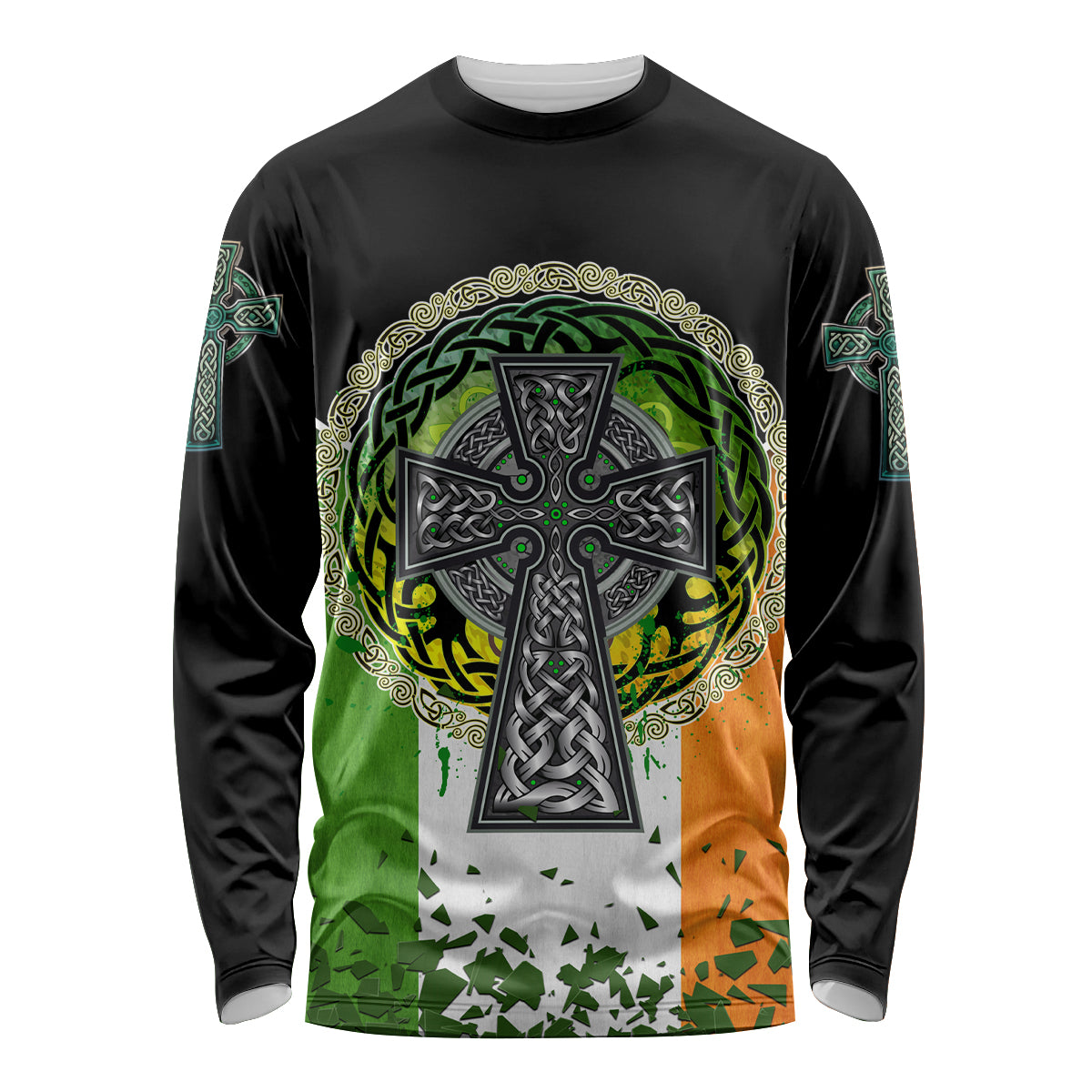Irish Cross Mix With Shamrock Floral And Flag Long Sleeve Shirt - Wonder Print Shop