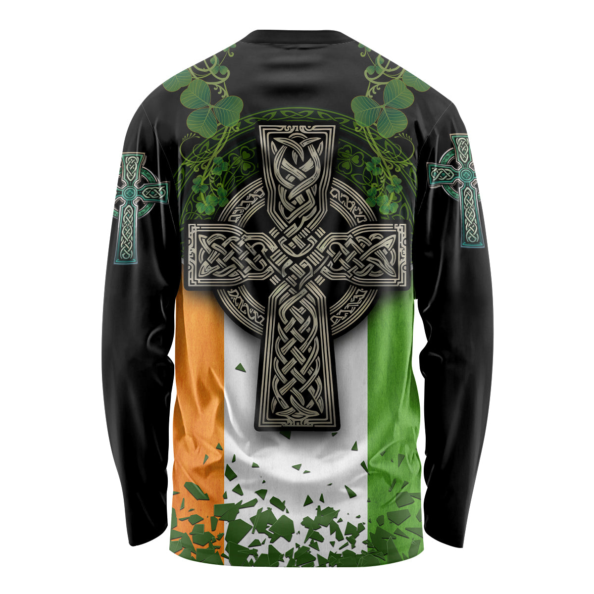 Irish Cross Mix With Shamrock Floral And Flag Long Sleeve Shirt - Wonder Print Shop