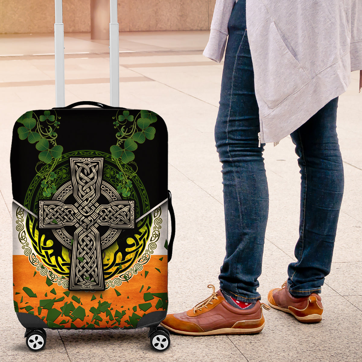Irish Cross Mix With Shamrock Floral And Flag Luggage Cover