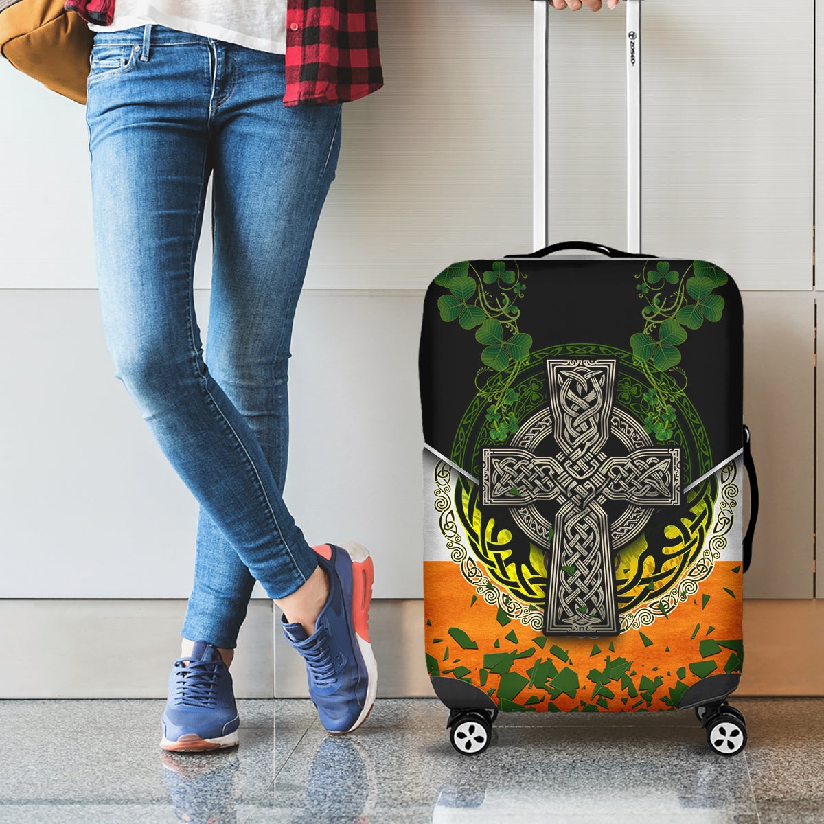 Irish Cross Mix With Shamrock Floral And Flag Luggage Cover - Wonder Print Shop