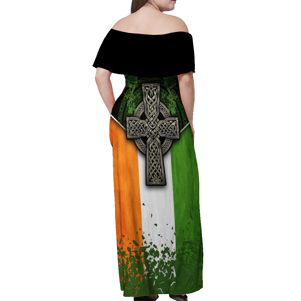 Irish Cross Mix With Shamrock Floral And Flag Off Shoulder Maxi Dress - Wonder Print Shop