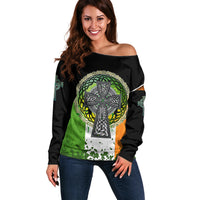 Irish Cross Mix With Shamrock Floral And Flag Off Shoulder Sweater - Wonder Print Shop
