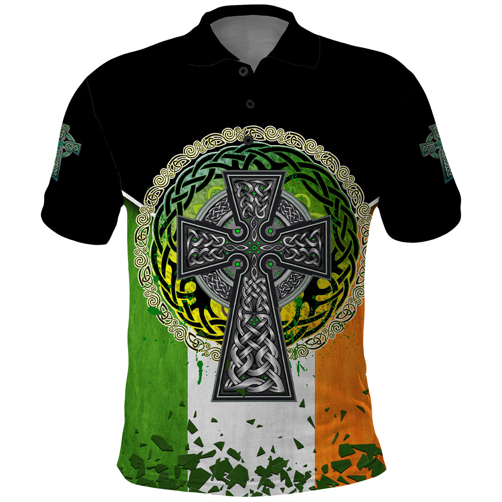 Irish Cross Mix With Shamrock Floral And Flag Polo Shirt - Wonder Print Shop