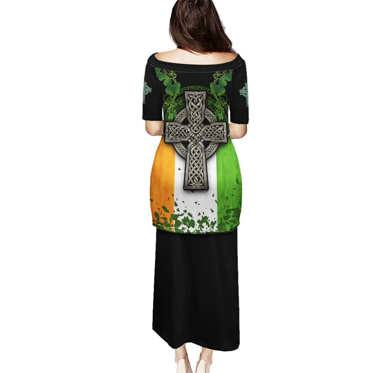 Irish Cross Mix With Shamrock Floral And Flag Puletasi - Wonder Print Shop
