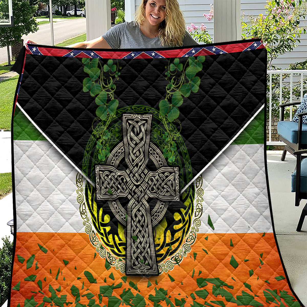 Irish Cross Mix With Shamrock Floral And Flag Quilt - Wonder Print Shop