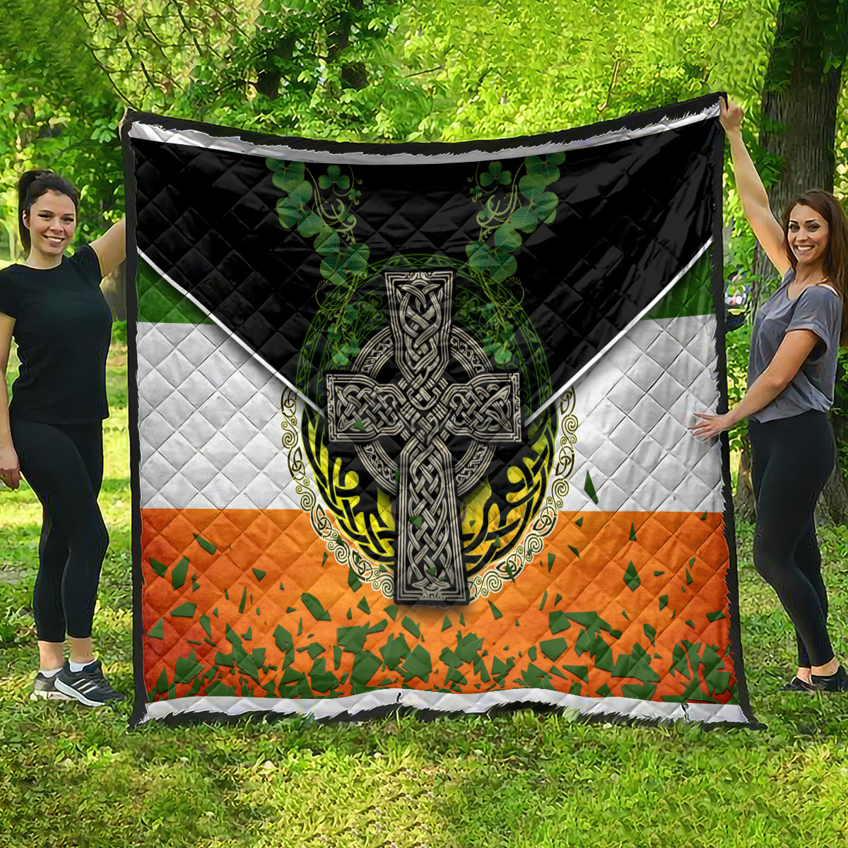 Irish Cross Mix With Shamrock Floral And Flag Quilt - Wonder Print Shop