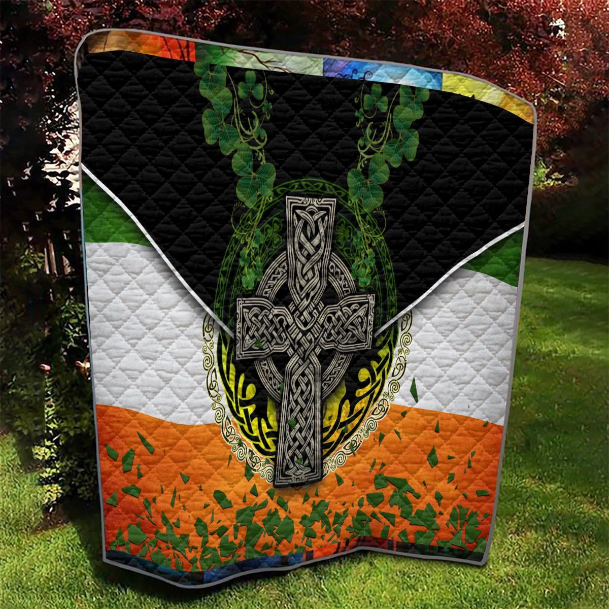 Irish Cross Mix With Shamrock Floral And Flag Quilt - Wonder Print Shop