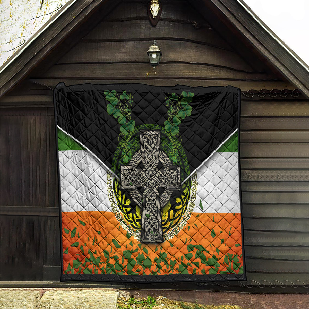 Irish Cross Mix With Shamrock Floral And Flag Quilt - Wonder Print Shop