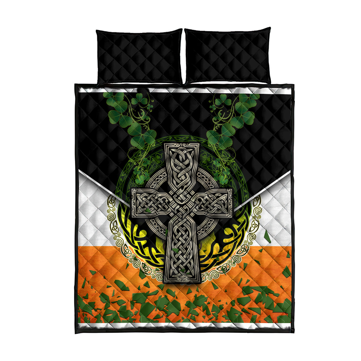 Irish Cross Mix With Shamrock Floral And Flag Quilt Bed Set - Wonder Print Shop