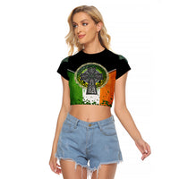 Irish Cross Mix With Shamrock Floral And Flag Raglan Cropped T Shirt - Wonder Print Shop