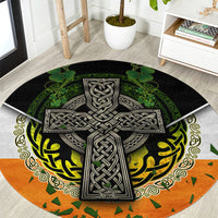 Irish Cross Mix With Shamrock Floral And Flag Round Carpet