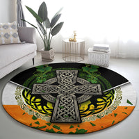 Irish Cross Mix With Shamrock Floral And Flag Round Carpet