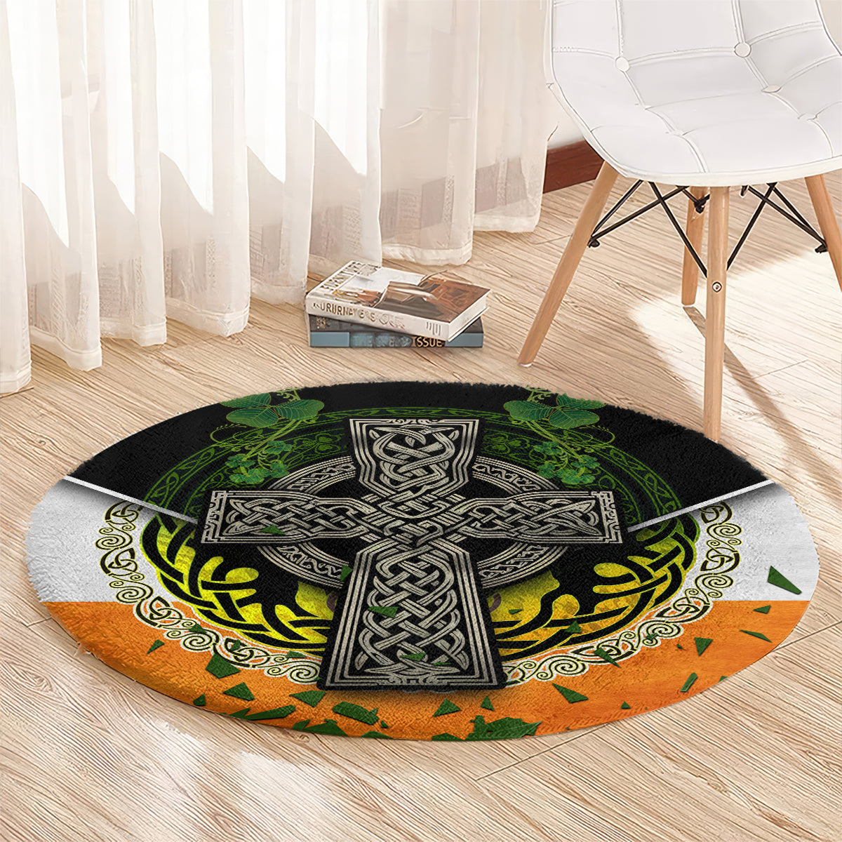 Irish Cross Mix With Shamrock Floral And Flag Round Carpet