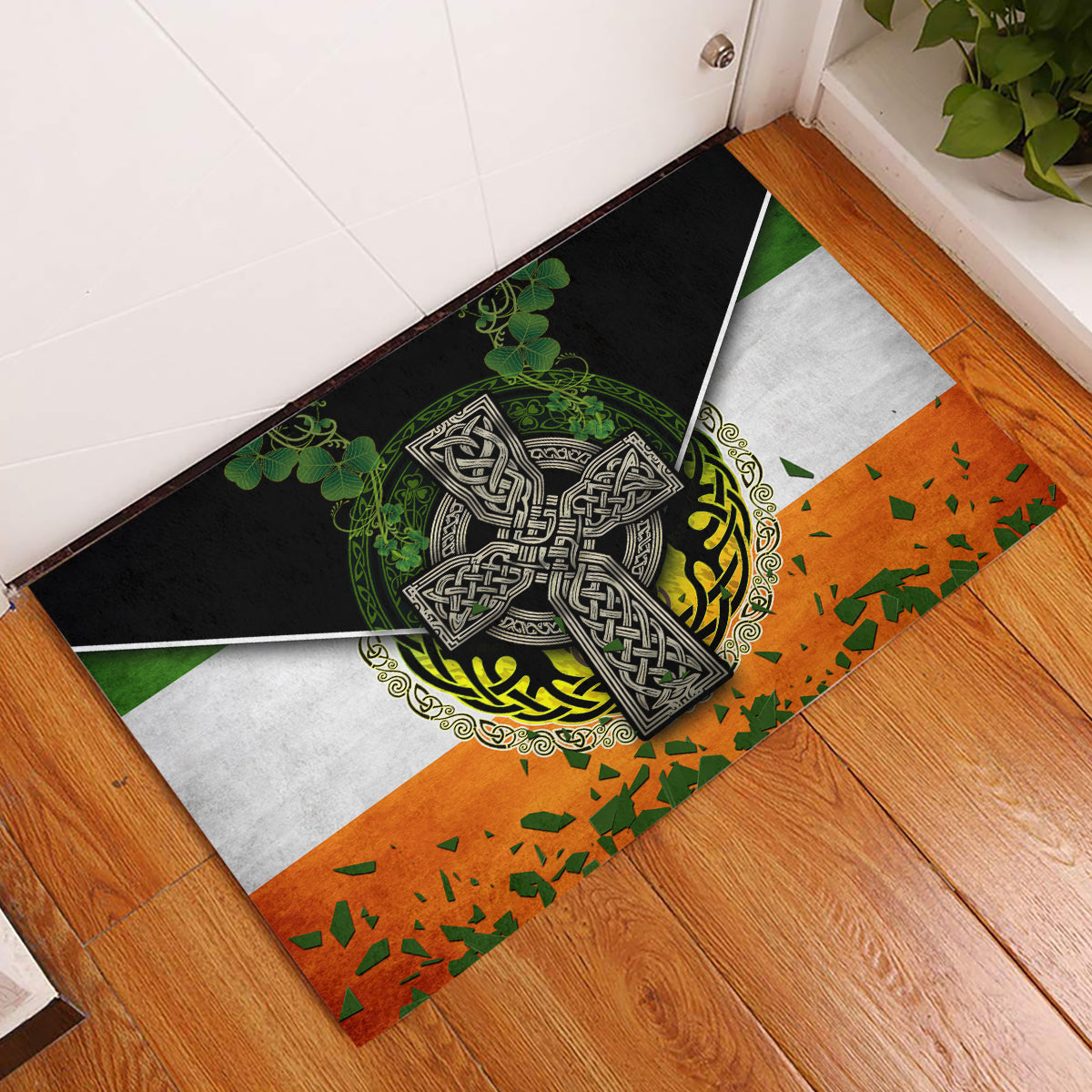 Irish Cross Mix With Shamrock Floral And Flag Rubber Doormat - Wonder Print Shop