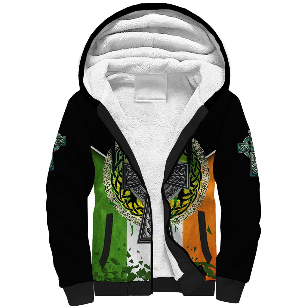 Irish Cross Mix With Shamrock Floral And Flag Sherpa Hoodie - Wonder Print Shop