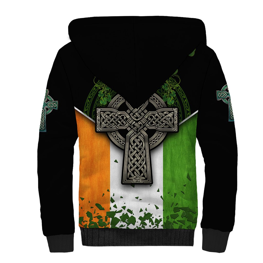 Irish Cross Mix With Shamrock Floral And Flag Sherpa Hoodie - Wonder Print Shop
