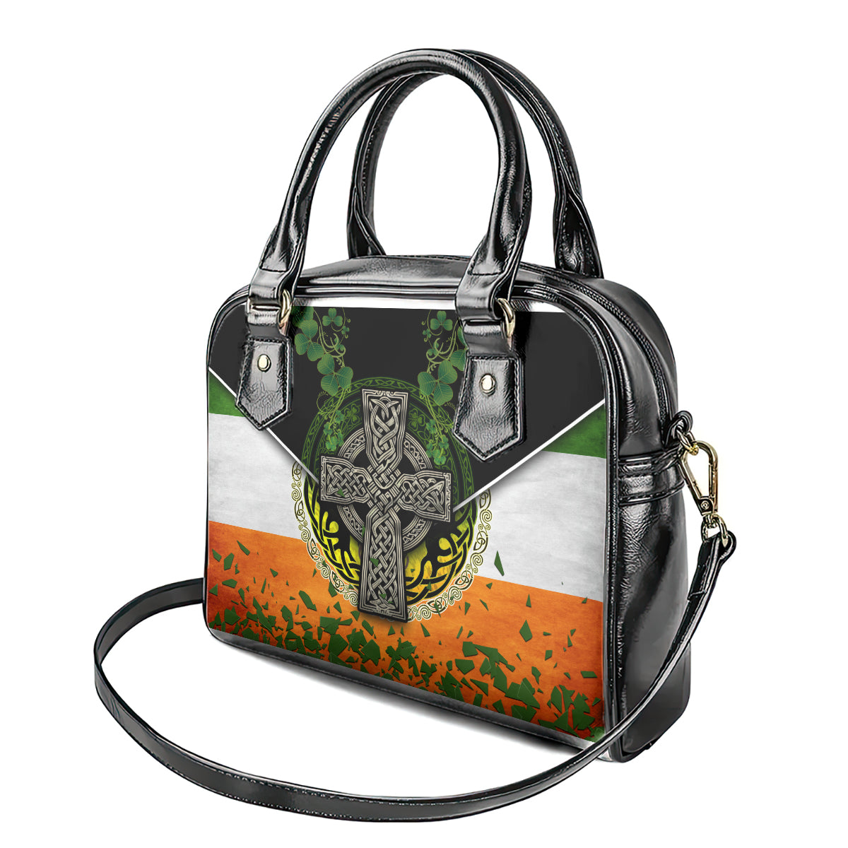 Irish Cross Mix With Shamrock Floral And Flag Shoulder Handbag