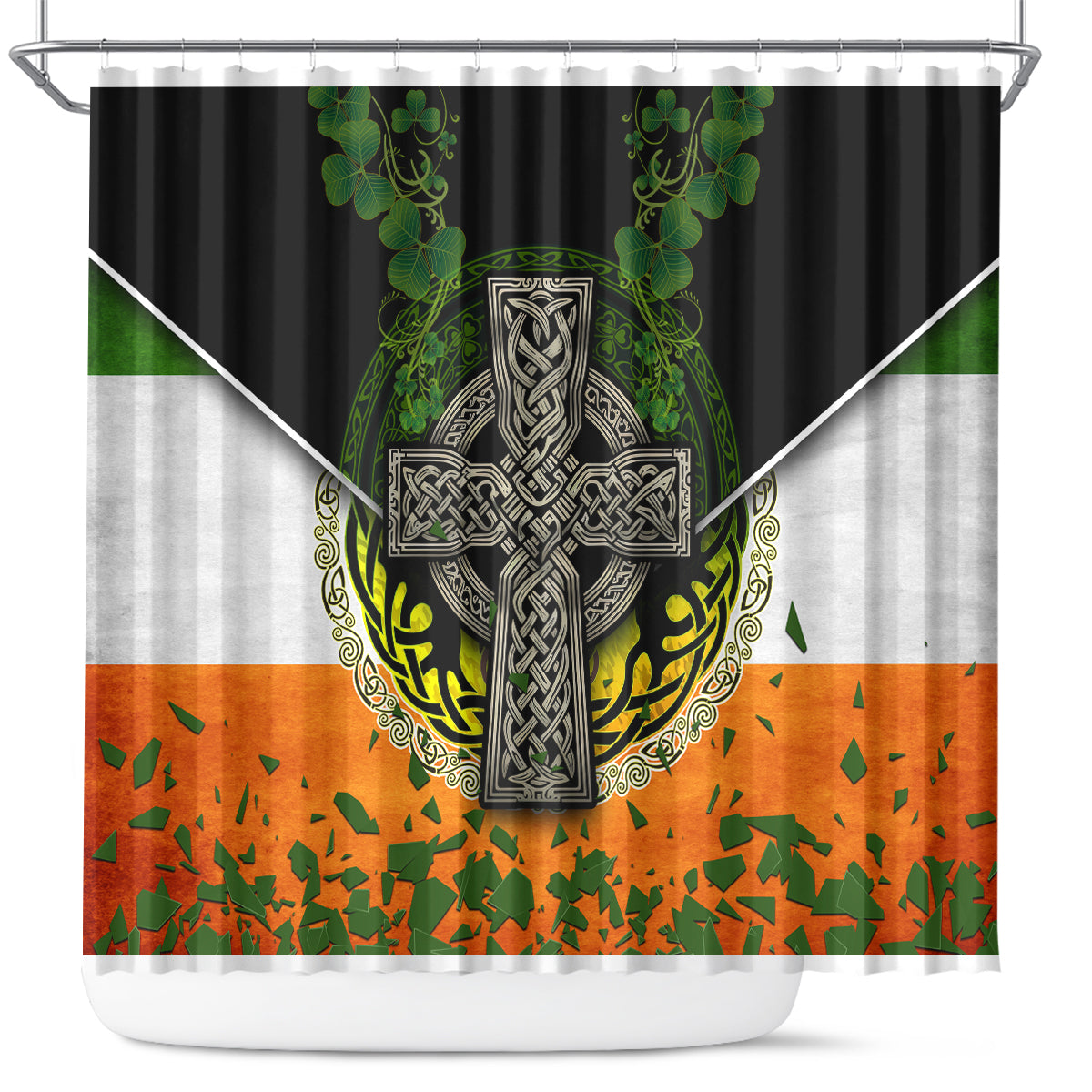 Irish Cross Mix With Shamrock Floral And Flag Shower Curtain