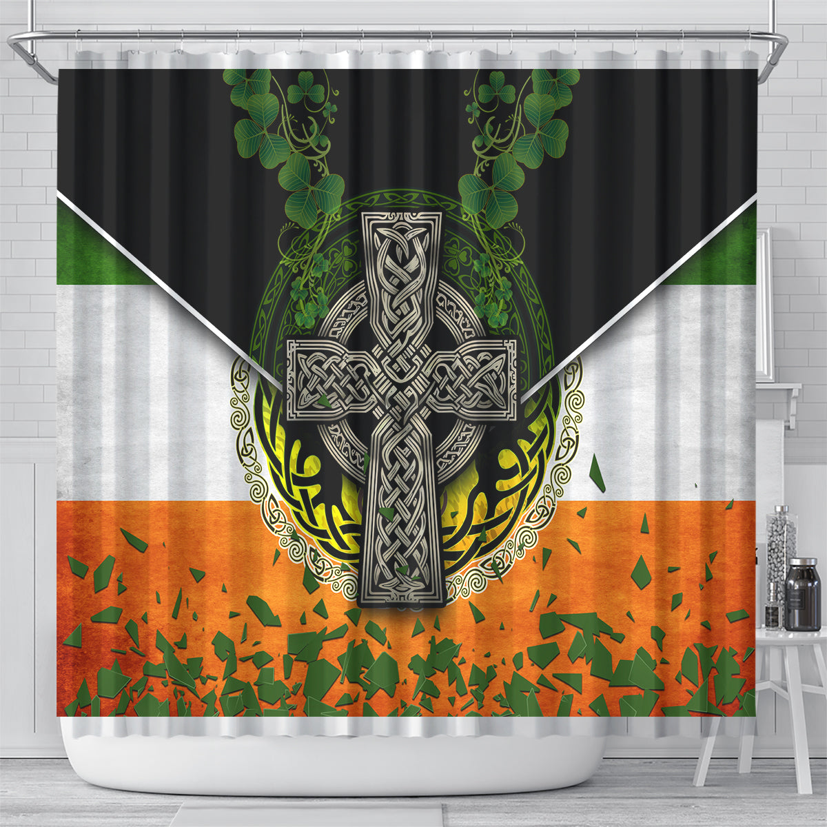 Irish Cross Mix With Shamrock Floral And Flag Shower Curtain