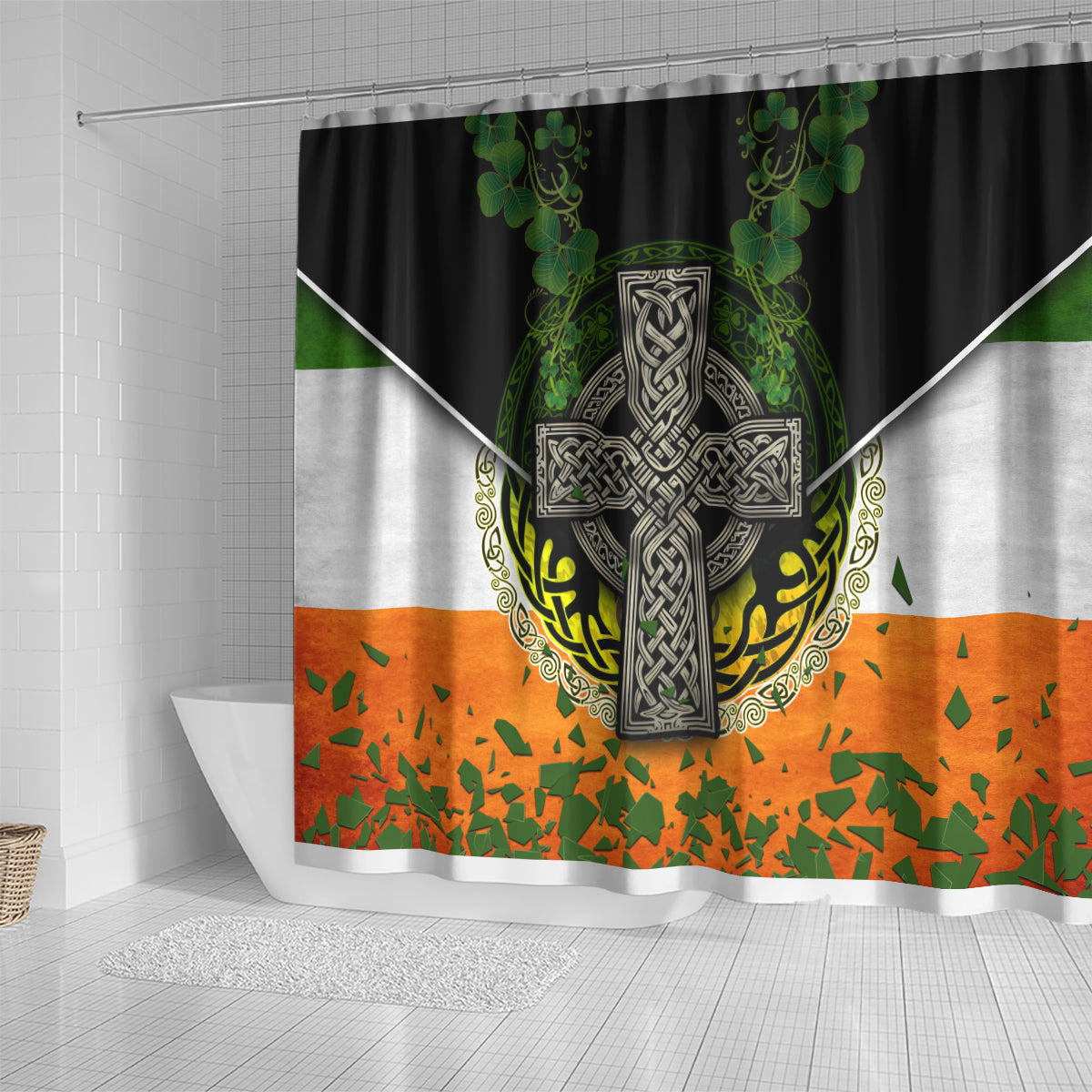 Irish Cross Mix With Shamrock Floral And Flag Shower Curtain