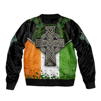Irish Cross Mix With Shamrock Floral And Flag Sleeve Zip Bomber Jacket - Wonder Print Shop