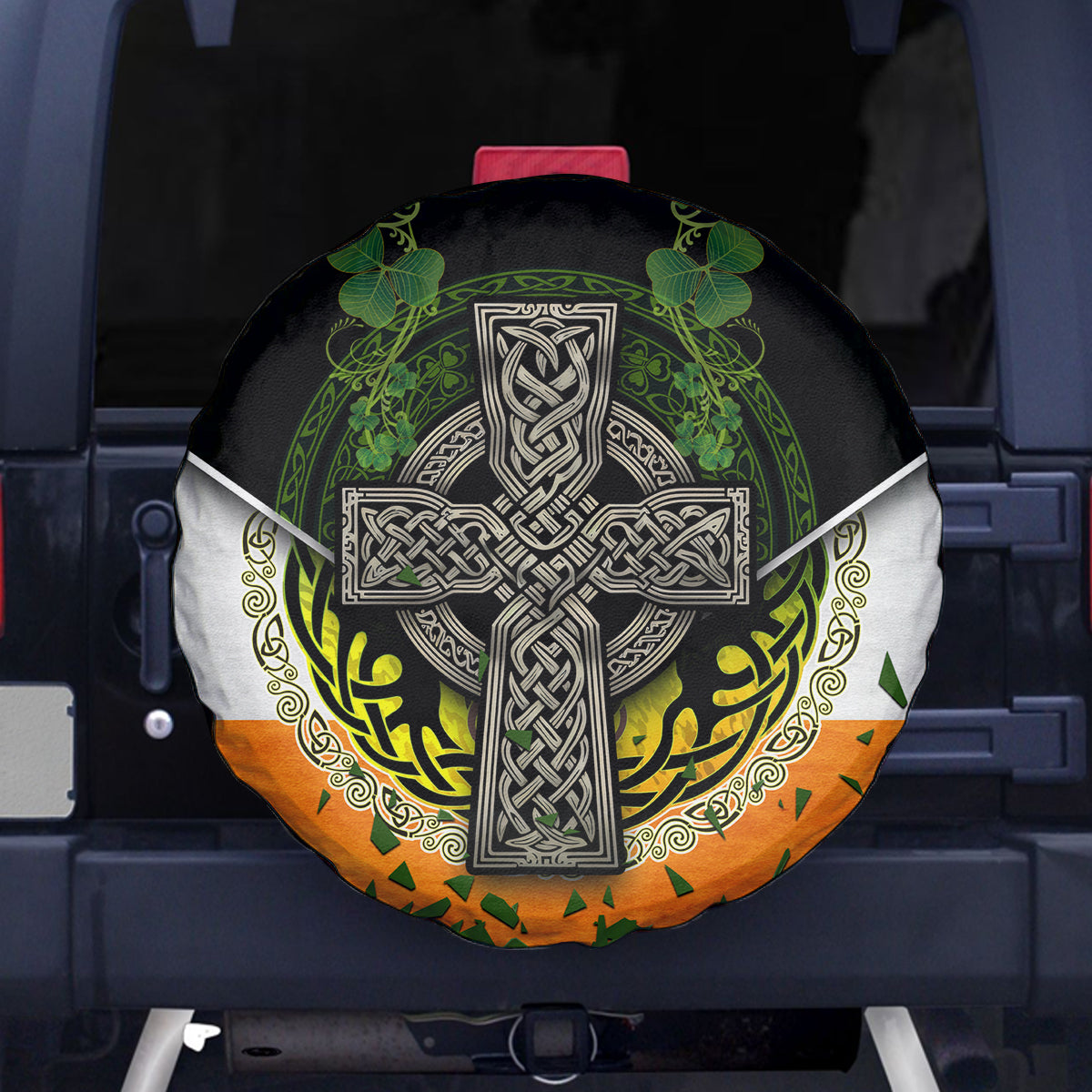 Irish Cross Mix With Shamrock Floral And Flag Spare Tire Cover - Wonder Print Shop