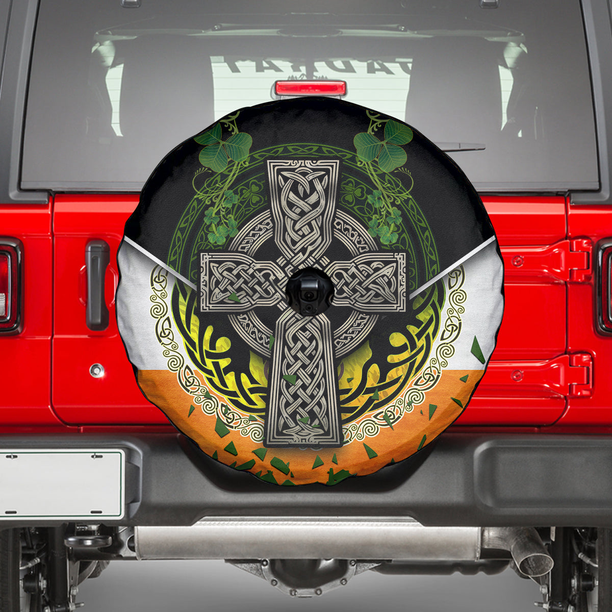 Irish Cross Mix With Shamrock Floral And Flag Spare Tire Cover - Wonder Print Shop