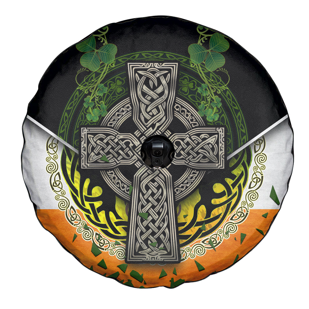Irish Cross Mix With Shamrock Floral And Flag Spare Tire Cover - Wonder Print Shop