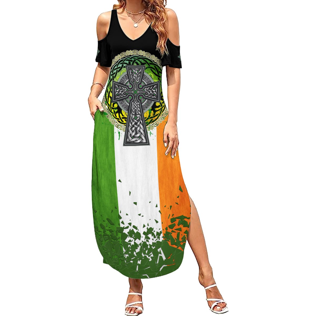 Irish Cross Mix With Shamrock Floral And Flag Summer Maxi Dress - Wonder Print Shop