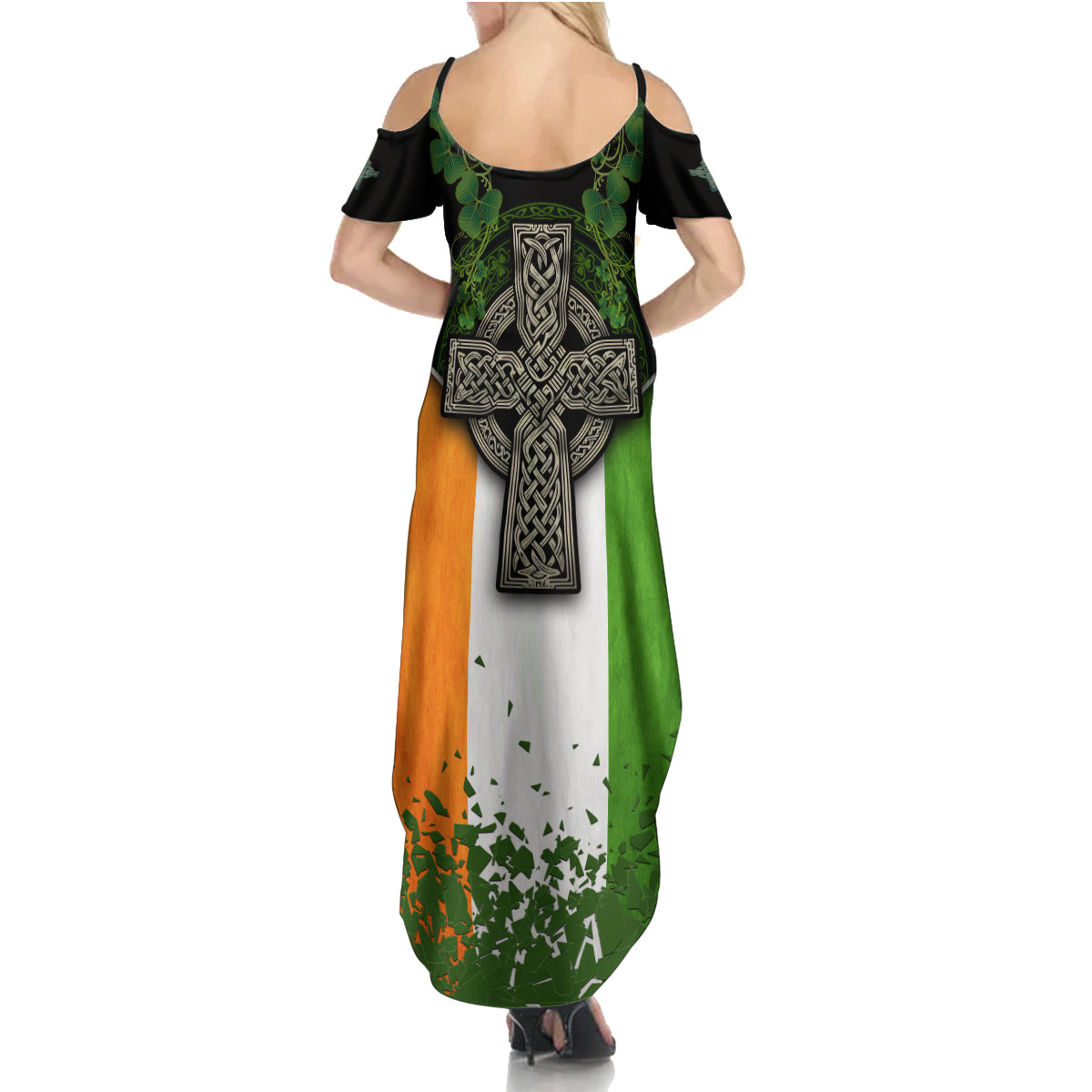 Irish Cross Mix With Shamrock Floral And Flag Summer Maxi Dress - Wonder Print Shop
