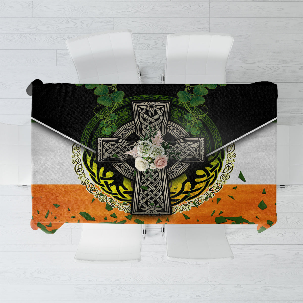 Irish Cross Mix With Shamrock Floral And Flag Tablecloth - Wonder Print Shop