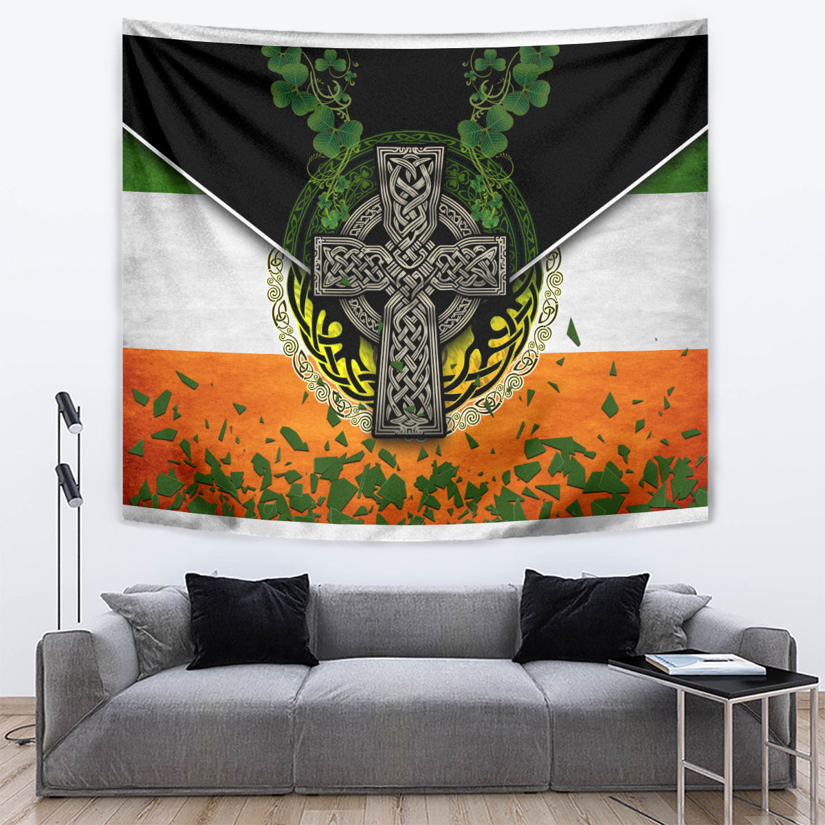 Irish Cross Mix With Shamrock Floral And Flag Tapestry - Wonder Print Shop