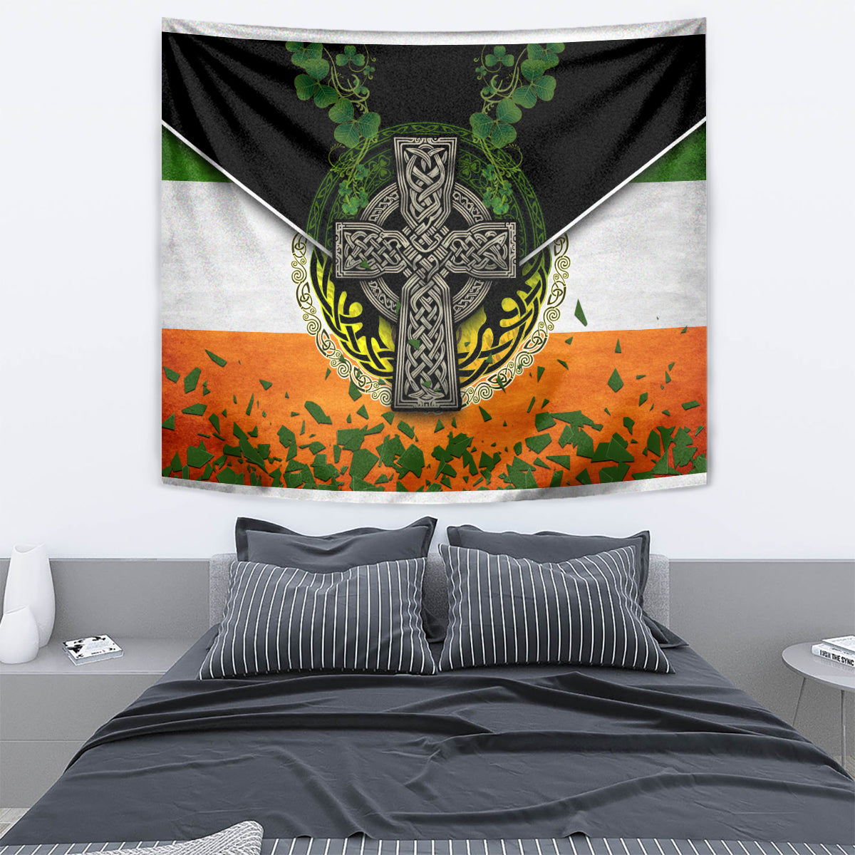 Irish Cross Mix With Shamrock Floral And Flag Tapestry - Wonder Print Shop