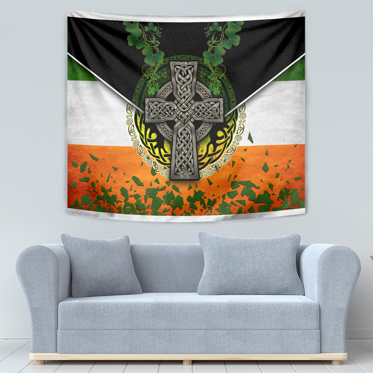 Irish Cross Mix With Shamrock Floral And Flag Tapestry - Wonder Print Shop