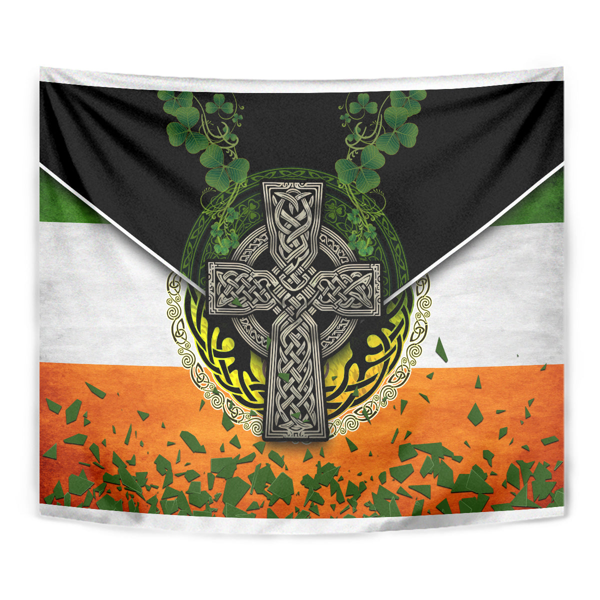 Irish Cross Mix With Shamrock Floral And Flag Tapestry - Wonder Print Shop