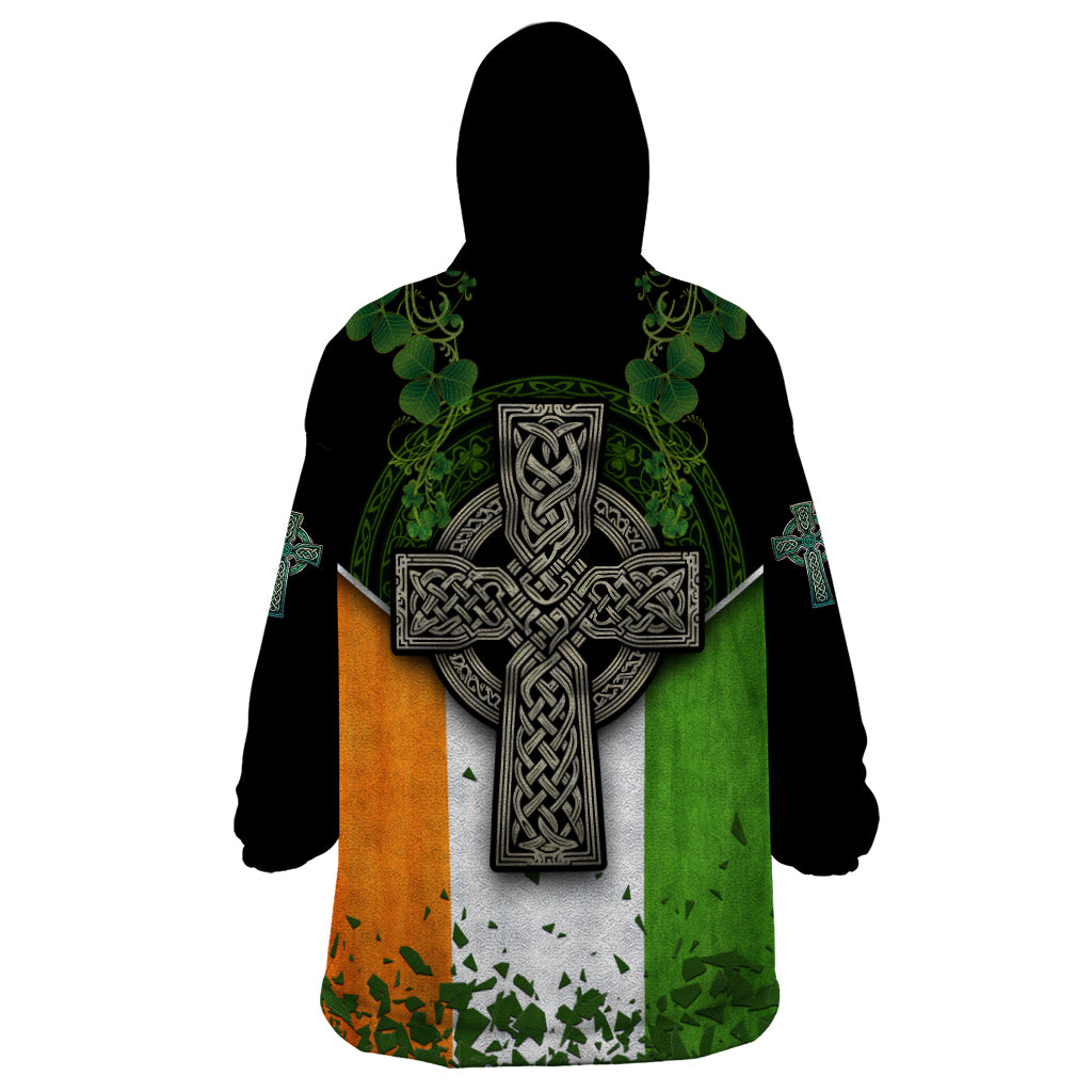 Irish Cross Mix With Shamrock Floral And Flag Wearable Blanket Hoodie - Wonder Print Shop