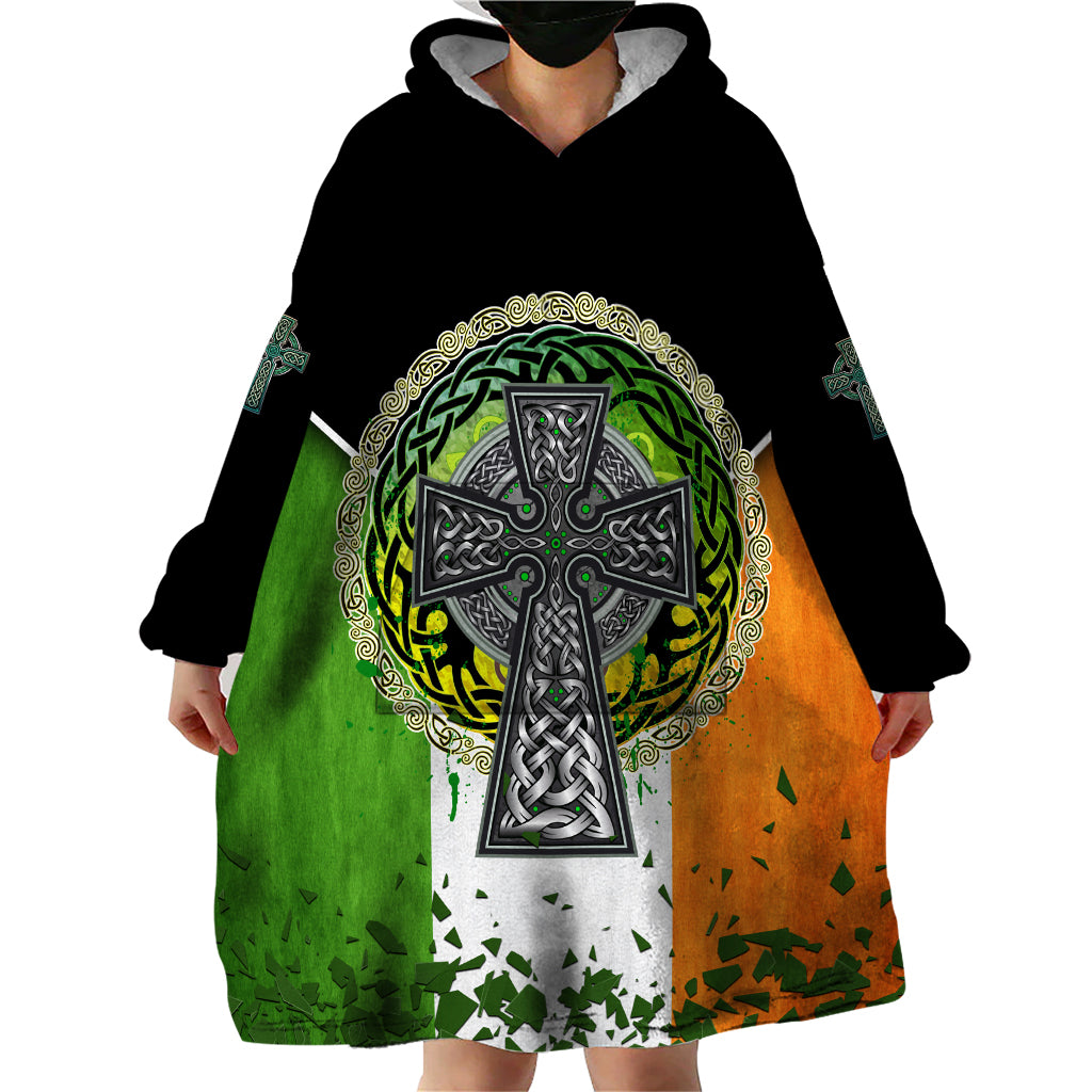 Irish Cross Mix With Shamrock Floral And Flag Wearable Blanket Hoodie - Wonder Print Shop
