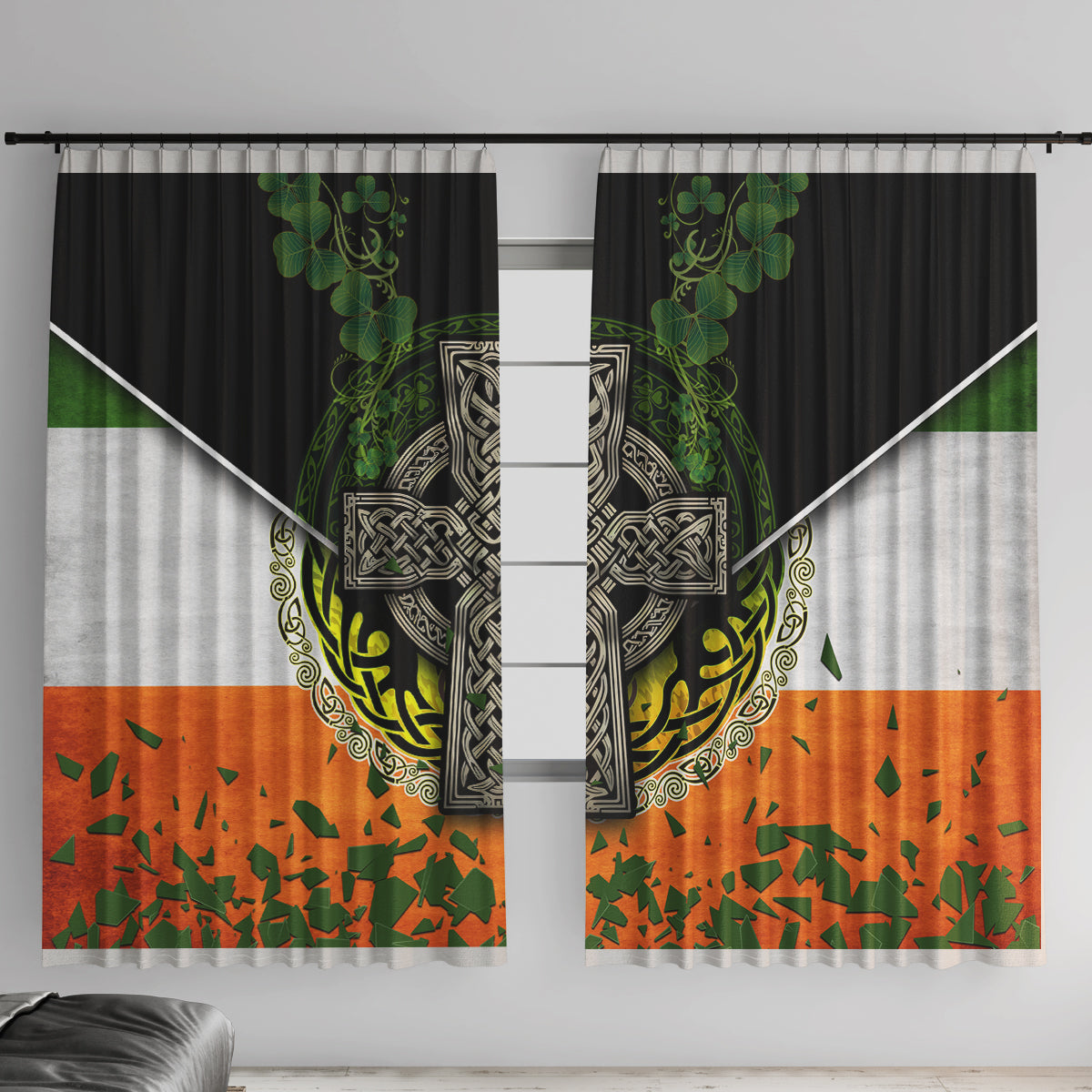Irish Cross Mix With Shamrock Floral And Flag Window Curtain - Wonder Print Shop