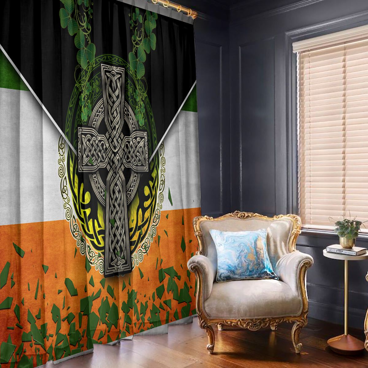 Irish Cross Mix With Shamrock Floral And Flag Window Curtain - Wonder Print Shop