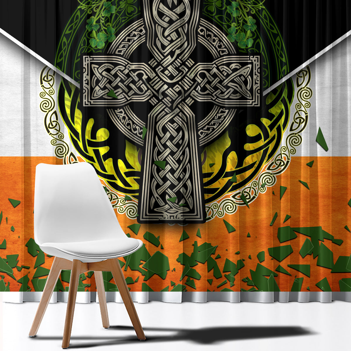 Irish Cross Mix With Shamrock Floral And Flag Window Curtain - Wonder Print Shop